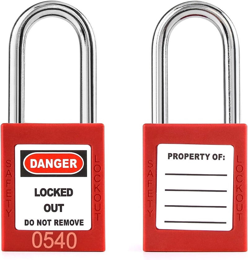 QWORK Red Lockout Tagout Safety Padlock, 10 Padlocks with 20 Keys, Keyed Different - Image 3