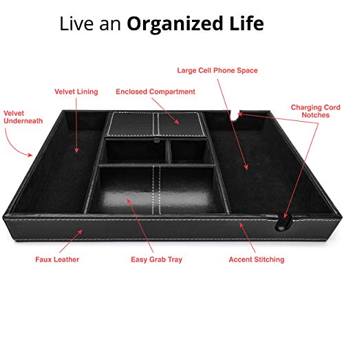 ULTRAY, Valet Tray for Men, Nightstand Organizer, Entry Table Organizer, Catch All, Black Faux Leather Box, 6 Compartments - Image 3