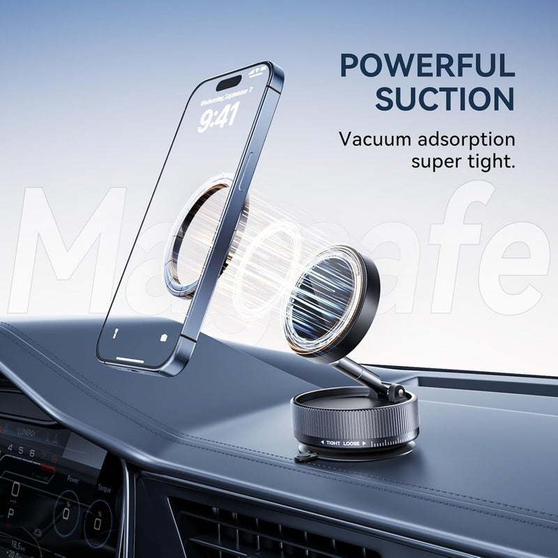 sheful Magnetic Car Phone Holder, 360° Adjustable Suction Mount, Vacuum Suction Magnet Phone Stand for Car, Smooth Surface, Travel & Gym, Compatible with iPhone 16 Pro Max/15/14/13 - Image 4