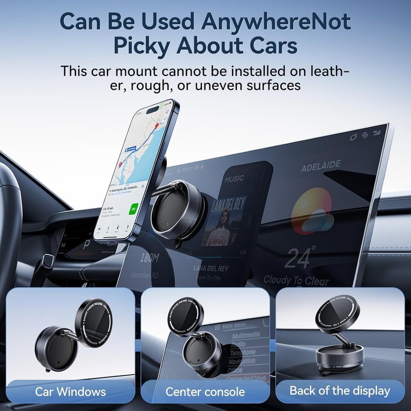 sheful Magnetic Car Phone Holder, 360° Adjustable Suction Mount, Vacuum Suction Magnet Phone Stand for Car, Smooth Surface, Travel & Gym, Compatible with iPhone 16 Pro Max/15/14/13 - Image 2