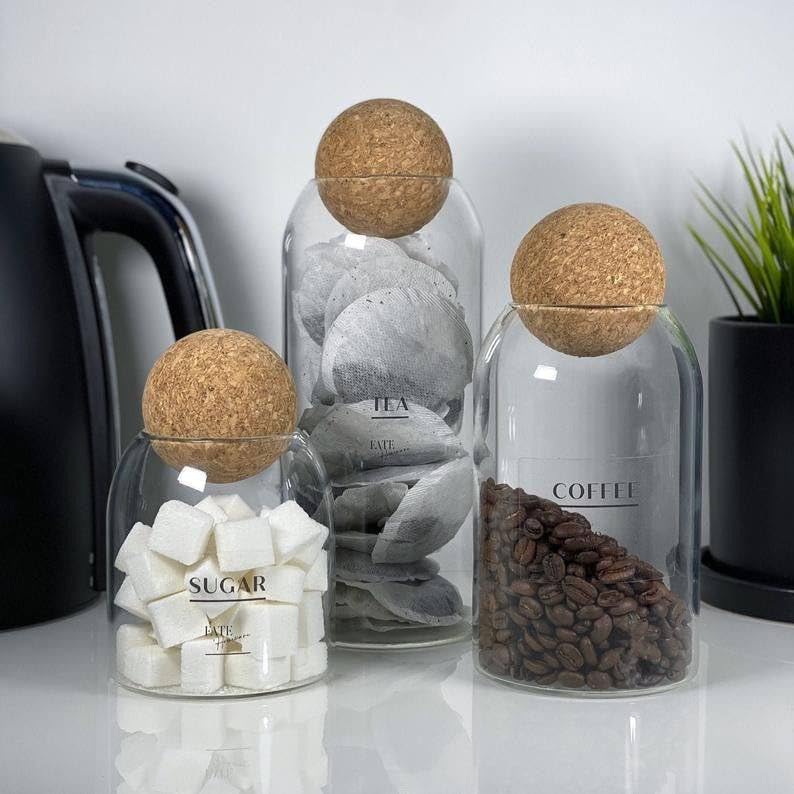 Glass Jar with Cork Ball Lid, Home Kitchen Food Storage Glass Jars for Coffee, Tea, Flour, Candy, Cookie, Spices - 3 Pack - Image 3