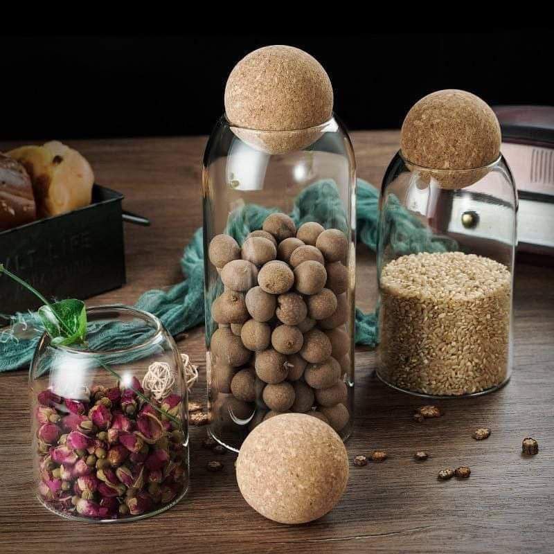 Glass Jar with Cork Ball Lid, Home Kitchen Food Storage Glass Jars for Coffee, Tea, Flour, Candy, Cookie, Spices - 3 Pack - Image 1