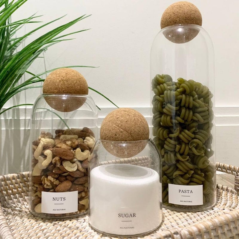 Glass Jar with Cork Ball Lid, Home Kitchen Food Storage Glass Jars for Coffee, Tea, Flour, Candy, Cookie, Spices - 3 Pack - Image 2