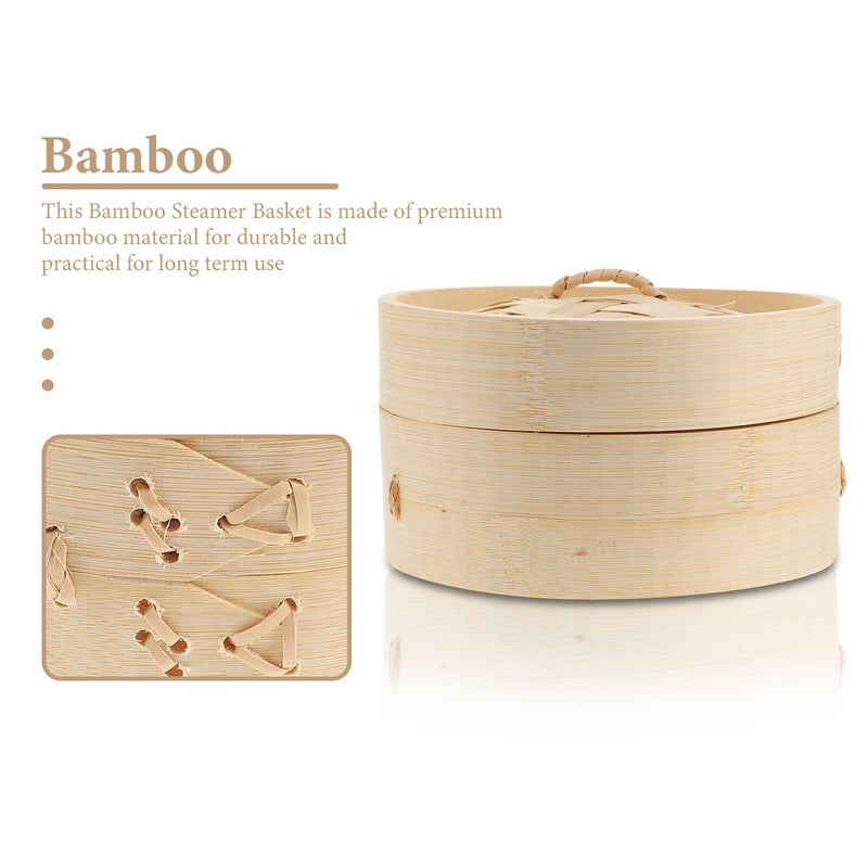Bamboo Steamer Basket With Lid For Dim Sum Buns Vegetables Meat Desserts Eco Friendly - Image 5