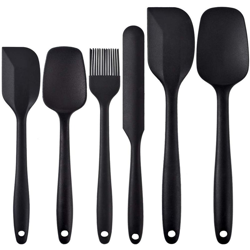 Newk Silicone Cooking Spatula Set 6Piece Set with One Piece Design Nonstick Rubber Spatula Kitchen with Stainless Steel Core for Cooking Baking and Mixing Black