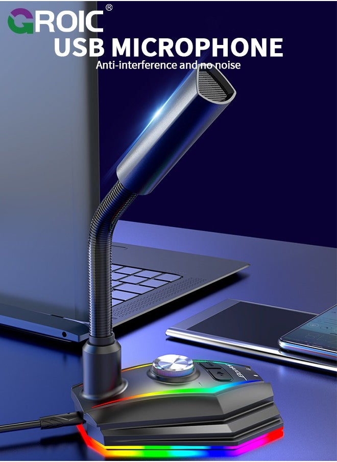 GROIC - Computer USB Microphone 3.5mm AUX Output Noise Reduction Phone Call Conference Omnidirectional Condenser Microphone - Image 1