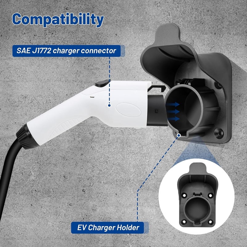 KASTWAVE EV Charger Holder, Wall Mount for Electric Car, for J1772 Charging Plug Holster, SAE Connector Organizer, Cable Management Bracket, Black - Image 4
