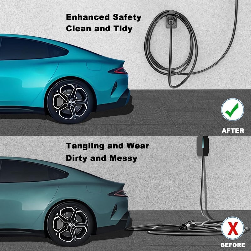 KASTWAVE EV Charger Holder, Wall Mount for Electric Car, for J1772 Charging Plug Holster, SAE Connector Organizer, Cable Management Bracket, Black - Image 3