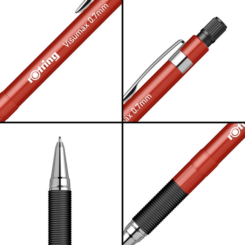 Rotring Rotring Visumax 0.7mm Mechanical Lead Pencil Lightweight ABS Plastic Red Body Eraser Included at Top  - Image 3