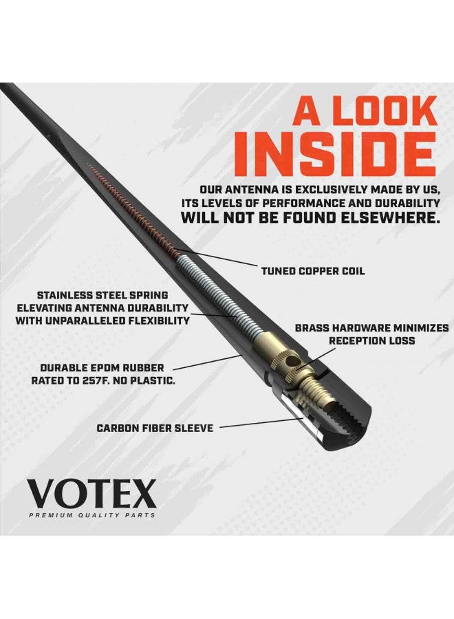 Votex - The Spartan - 13 3/4 Inch Short Flexible Rubber Antenna fits Chevrolet Silverado 1500, 2500, 3500 | GMC Sierra 1500,2500,3500 Accessories - Black Carbon Fiber Trim - Tuned Internal Copper Coil - Image 1