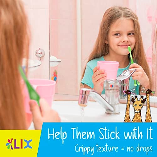 55Dental Kids Toothbrush Set of Soft Giraffe Toothbrush for Kids 3-12. Easy-Grip, Bristle Cover, Self-Standing & Splited Bottom for Cup Rim. by Lix, 4 Colors - Image 4
