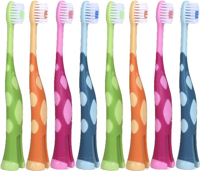 55Dental Kids Toothbrush Set of Soft Giraffe Toothbrush for Kids 3-12. Easy-Grip, Bristle Cover, Self-Standing & Splited Bottom for Cup Rim. by Lix, 4 Colors - Image 1