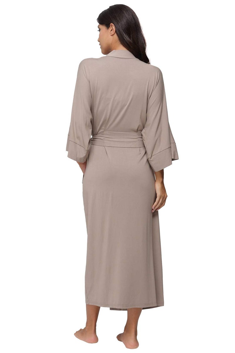 MissNina Women's Full Length Kimono Robes Modal Knit Long Bathrobes Soft Dressing Gown Loungewear,Khaki - Image 5