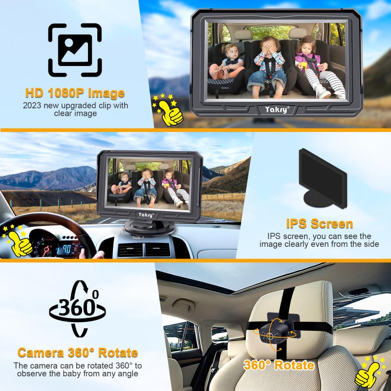 Yakry Baby Car Camera for Backseat - HD 1080P, 170Â° Wide Angle, Night Vision, 360Â° Rotation, Safe for Babies, Easy Install, Rear-Facing Baby Car Mirror for Parents Y60 - Image 5