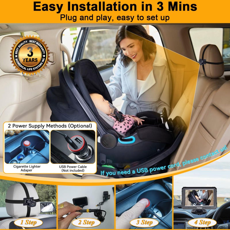 Yakry Baby Car Camera for Backseat - HD 1080P, 170Â° Wide Angle, Night Vision, 360Â° Rotation, Safe for Babies, Easy Install, Rear-Facing Baby Car Mirror for Parents Y60 - Image 2