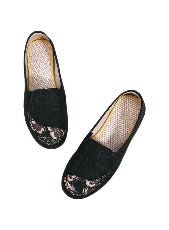 BUSHEYUAN Women'S Flat Shoes, Round Toe, Soft Sole, Breathable, Slip-On, Lazy Shoes For Middle-Aged And Elderly Women, Old Beijing Cloth Shoes, 210-1322, Black, Size 35 - Image 3