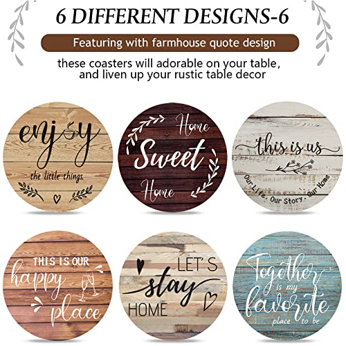 Queekay Housewarming Gifts for Home Decoration Wooden Heart Coasters for Drinks 6 Set Farmhouse Coasters with Holder Funny for Family Coffee Table Protection, 4''(Farmhouse Color) - Image 4