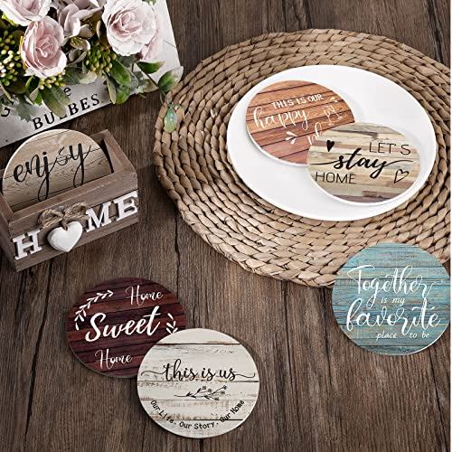 Queekay Housewarming Gifts for Home Decoration Wooden Heart Coasters for Drinks 6 Set Farmhouse Coasters with Holder Funny for Family Coffee Table Protection, 4''(Farmhouse Color) - Image 5