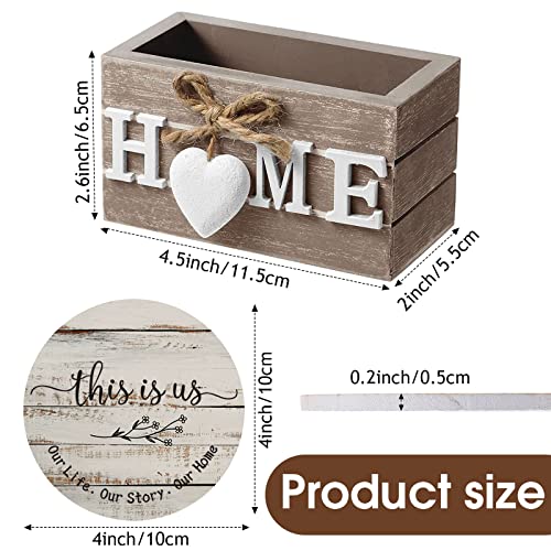Queekay Housewarming Gifts for Home Decoration Wooden Heart Coasters for Drinks 6 Set Farmhouse Coasters with Holder Funny for Family Coffee Table Protection, 4''(Farmhouse Color) - Image 2