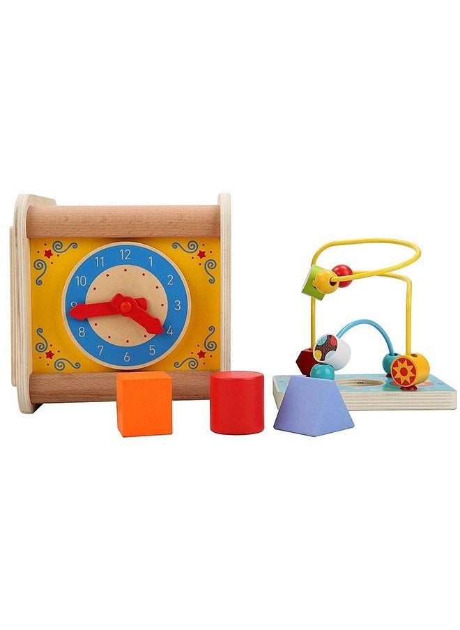 BAYBEE 5 in 1 Wooden Activity Cube for kids Beads and Maze Toys with Shape Color Sorter Clock for Toddlers Educational Montessori Learning Preschool Activity Cube Toys for Boys, Girls 1+Years  - Image 3