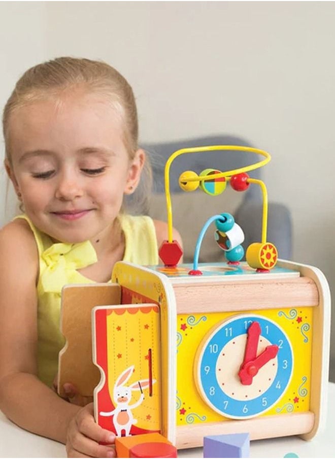 BAYBEE 5 in 1 Wooden Activity Cube for kids Beads and Maze Toys with Shape Color Sorter Clock for Toddlers Educational Montessori Learning Preschool Activity Cube Toys for Boys, Girls 1+Years  - Image 2