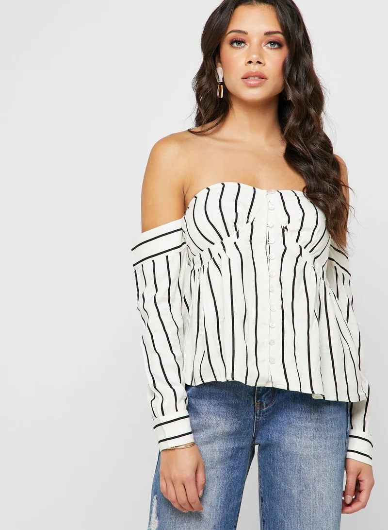 LOST INK Striped Bardot Top