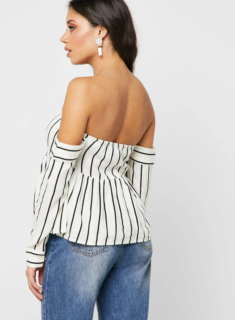 LOST INK Striped Bardot Top