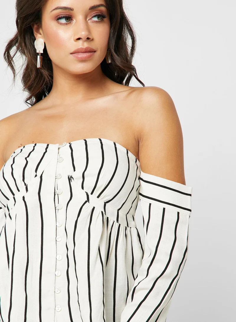 LOST INK Striped Bardot Top