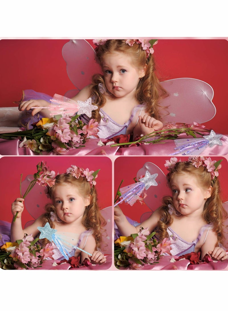 SOLARAE Glitter Star Wands 11 Inches Princess Fairy Star Magic Wands Girls Fairy Magic Dress-up Star Wand Fairy Costume Props Wands Sticks for Birthday Halloween Pink, Purple and Blue, 3 - Image 2
