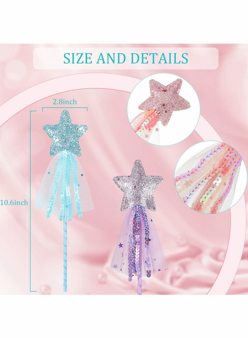 SOLARAE Glitter Star Wands 11 Inches Princess Fairy Star Magic Wands Girls Fairy Magic Dress-up Star Wand Fairy Costume Props Wands Sticks for Birthday Halloween Pink, Purple and Blue, 3 - Image 4
