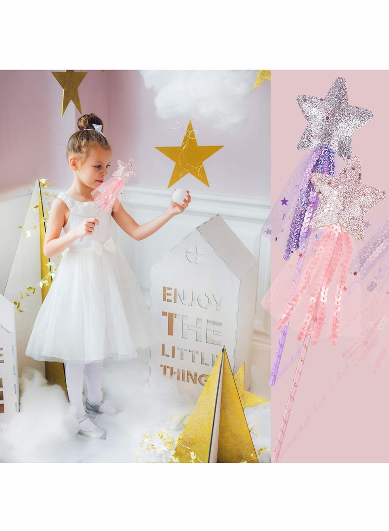SOLARAE Glitter Star Wands 11 Inches Princess Fairy Star Magic Wands Girls Fairy Magic Dress-up Star Wand Fairy Costume Props Wands Sticks for Birthday Halloween Pink, Purple and Blue, 3 - Image 3