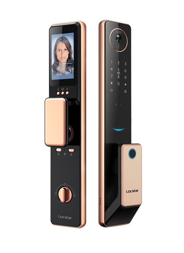 Locstar - S61 3D Face Recognition Smart Door Lock with Video Doorbell, WiFi, Tuya App, Fingerprint, IC Card, Password, and Key Access - Enhanced Security for Home (Brown) - Image 1