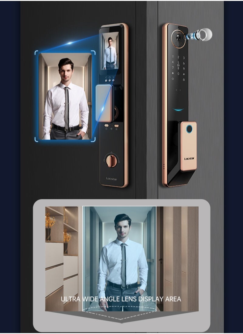 Locstar - S61 3D Face Recognition Smart Door Lock with Video Doorbell, WiFi, Tuya App, Fingerprint, IC Card, Password, and Key Access - Enhanced Security for Home (Brown) - Image 1