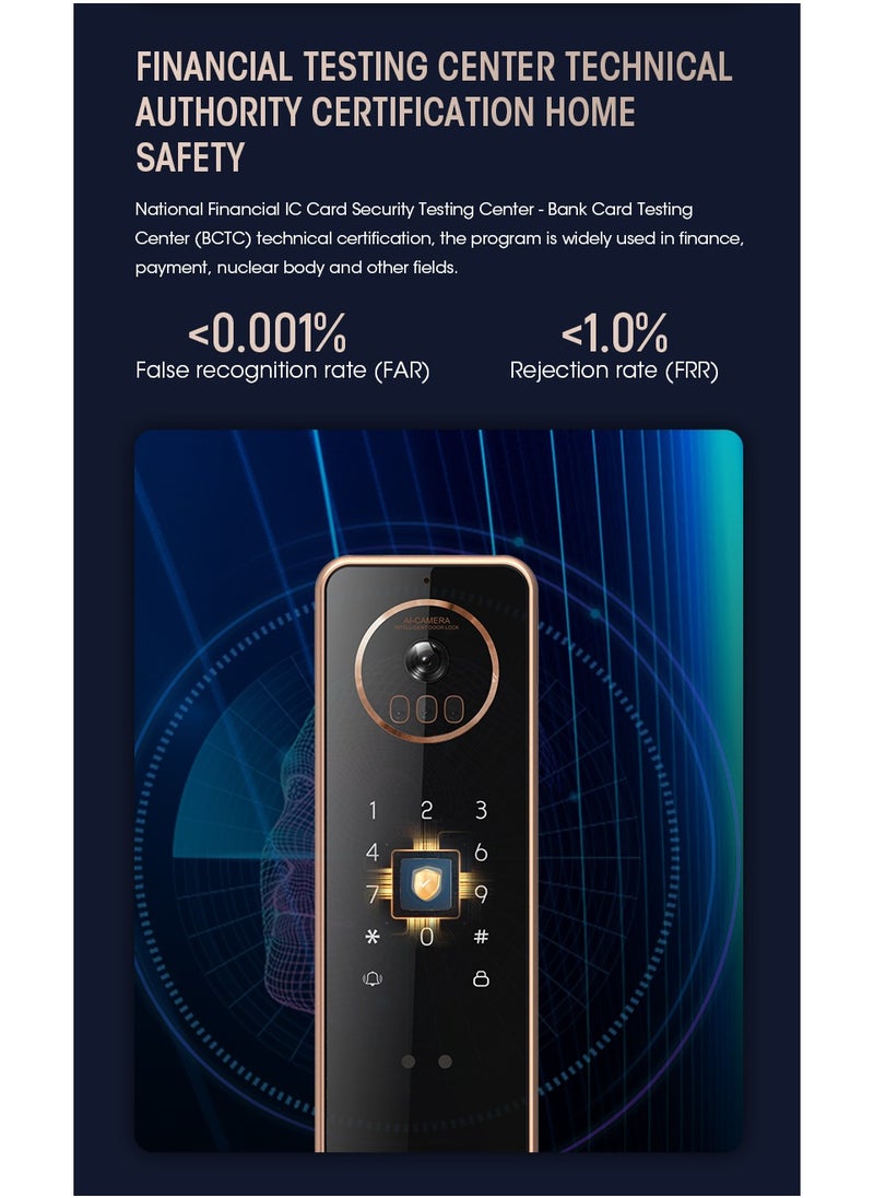 Locstar - S61 3D Face Recognition Smart Door Lock with Video Doorbell, WiFi, Tuya App, Fingerprint, IC Card, Password, and Key Access - Enhanced Security for Home (Brown) - Image 1