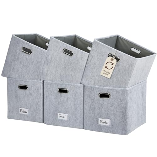 DECOMOMO Felt Storage Bins, 13 inch Cube Storage Bins with Labels for Organization (Cube 13" / 6pcs, Silver Grey) - Image 1