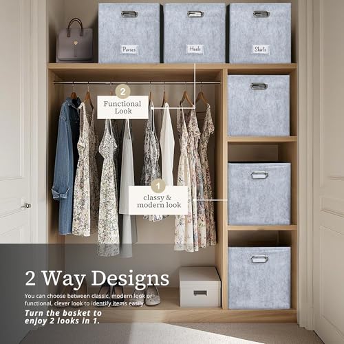 DECOMOMO Felt Storage Bins, 13 inch Cube Storage Bins with Labels for Organization (Cube 13" / 6pcs, Silver Grey) - Image 4