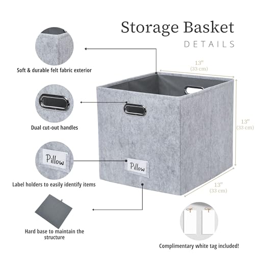 DECOMOMO Felt Storage Bins, 13 inch Cube Storage Bins with Labels for Organization (Cube 13" / 6pcs, Silver Grey) - Image 3