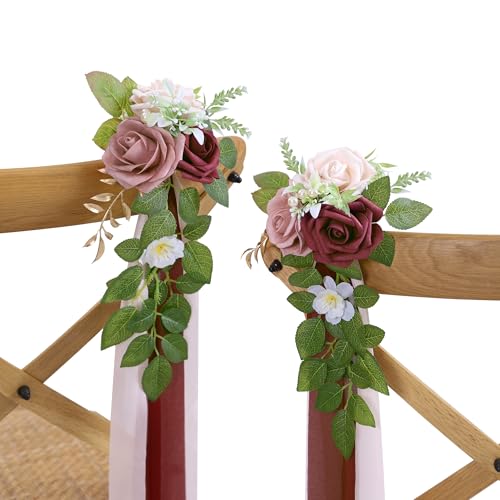 DreamBuilt 10 Wedding Aisle Decorations for Ceremony Burgundy Chair Flowers for Aisle Decor Church Pew Decorations - Image 1