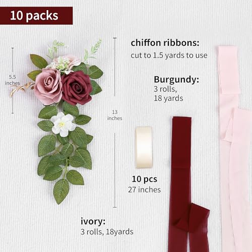 DreamBuilt 10 Wedding Aisle Decorations for Ceremony Burgundy Chair Flowers for Aisle Decor Church Pew Decorations - Image 3