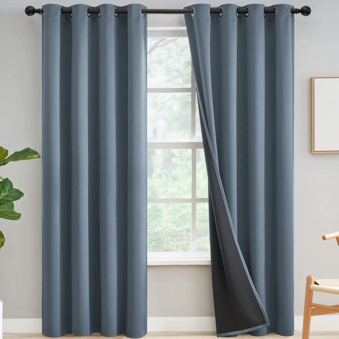 100 BLACKOUT CURTAINS FOR BEDROOM 84 INCH LENGTH LIGHT BLOCKING DRAPES WITH BLACK BACKING THERMAL INSULATED SOLID GROMMET PANELS FOR LIVING ROOM 52WX84L STONE BLUE 2 PANELS