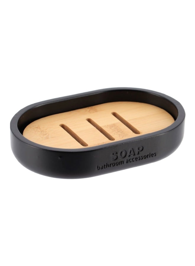 تيندانس وعاء صابون مصنوع من بوليريسين وخيزران بتصميم أنيق باللون الأسود والبني 2.3 × 8.3 × 12.3 سم 64101237 - Image 1