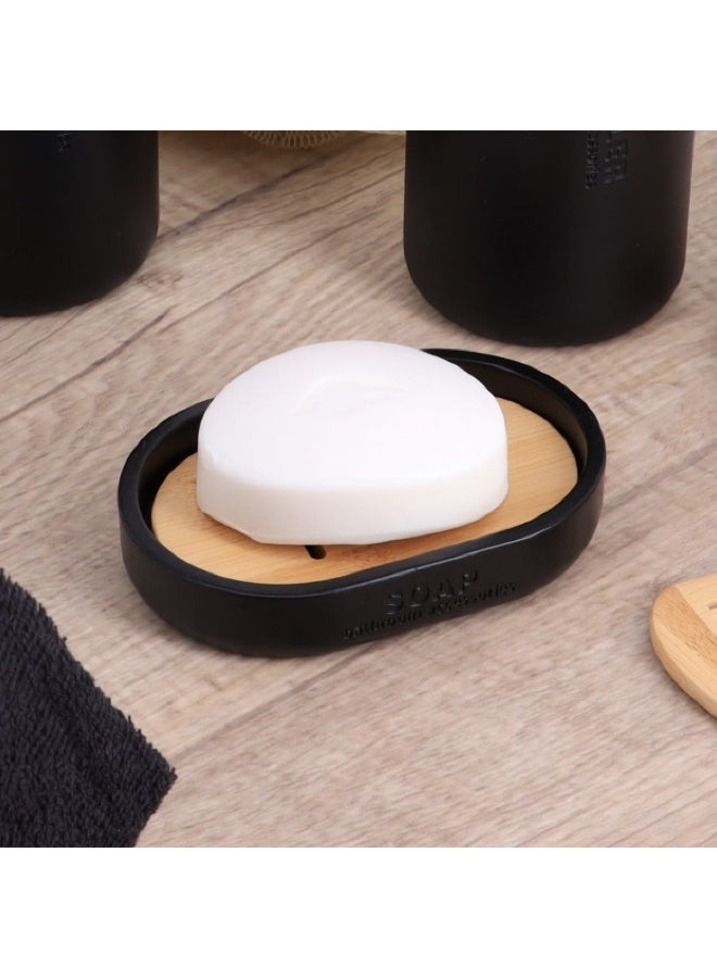 تيندانس وعاء صابون مصنوع من بوليريسين وخيزران بتصميم أنيق باللون الأسود والبني 2.3 × 8.3 × 12.3 سم 64101237 - Image 2