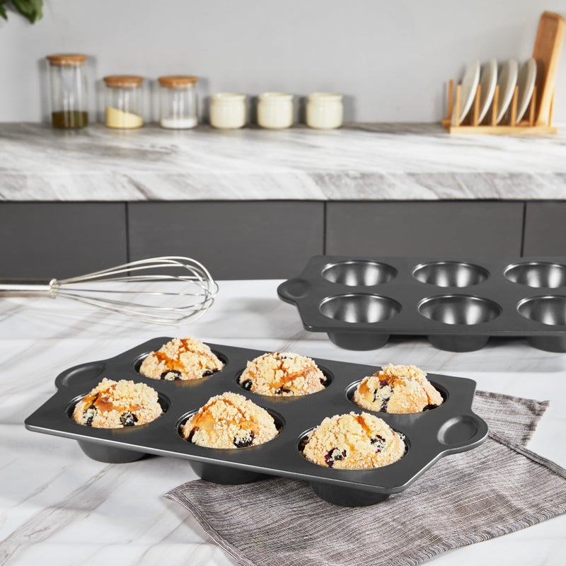 HONGBAKE Nonstick Jumbo Muffin Pan, 2 Pack Large Cupcake Tin for Baking, Cup Cake Tray, 3.5dia, 6 Cup, Premium, Extra Thick, Dishwasher Safe - Image 3