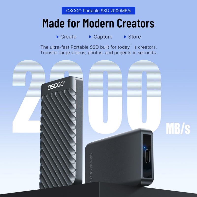 OSCOO قرص صلب خارجي سعة 512 جيجابايت، بسرعة تصل إلى 2100 ميجابايت/ثانية، SSD محمول USB 3.2 الجيل الثاني، قرص صلب خارجي للحواسيب ماك، ويندوز، اللابتوبات، الألعاب، آيفون - مثالي لنسخ الملفات الاحتياطي، صانعي المحتوى ومصوري الفيديو - Image 2
