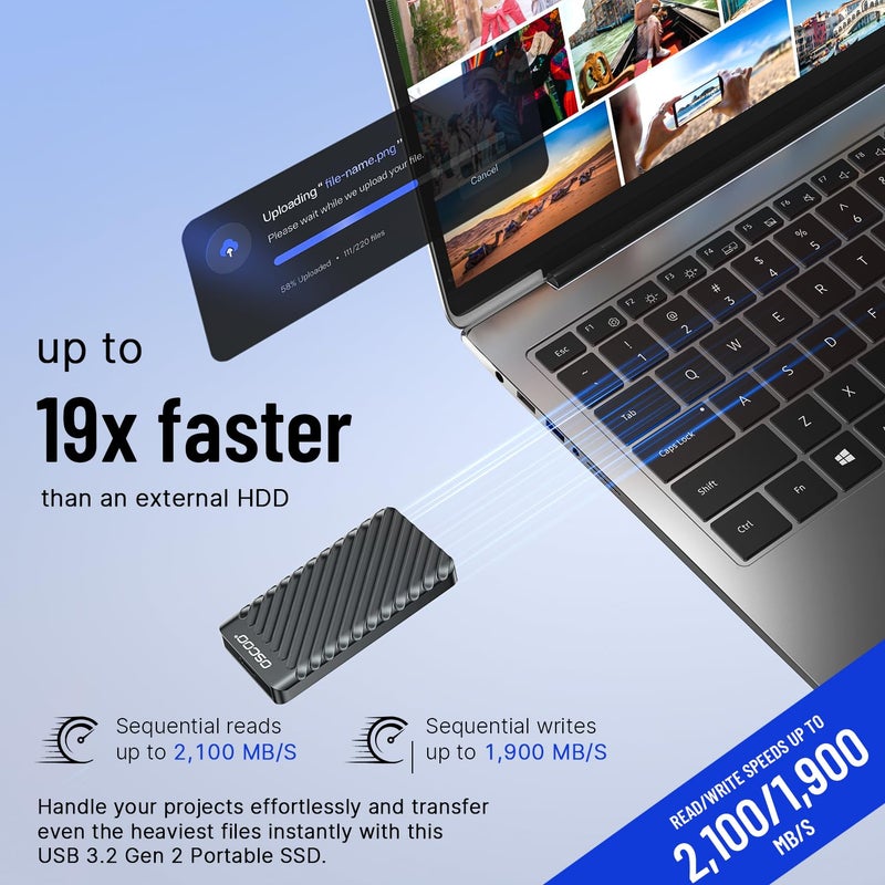 OSCOO قرص صلب خارجي سعة 512 جيجابايت، بسرعة تصل إلى 2100 ميجابايت/ثانية، SSD محمول USB 3.2 الجيل الثاني، قرص صلب خارجي للحواسيب ماك، ويندوز، اللابتوبات، الألعاب، آيفون - مثالي لنسخ الملفات الاحتياطي، صانعي المحتوى ومصوري الفيديو - Image 3