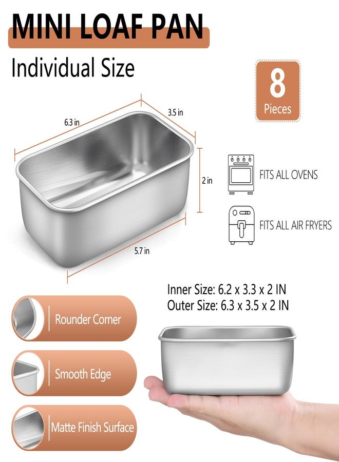 LIANYU Mini Loaf Pan for Baking Bread, 8 Pack 6.3 x 3.5 Inch Stainless Steel Small Bread Loaf Pan for Homemade Meatloaf, Tin Loaf Baking Pan Perfect for Banana Sourdough Sandwich, Dishwasher Safe - Image 2