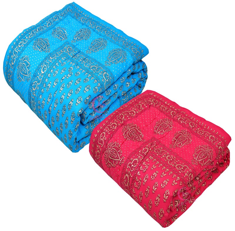 WORLDNEX 400 TC Pure Cotton Jaipuri Design Printed Light Weight Traditional Rajasthani Print Single Bed Quilt/Razai/Rajai (Design 25, Single Bed - Set of 2 Combo Set) - Image 3