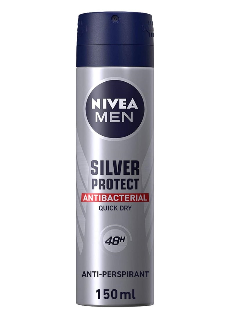 Nivea Silver Protect Antiperspirant For Men Antibacterial Protection Spray Pack Of 2 150ml - Image 2