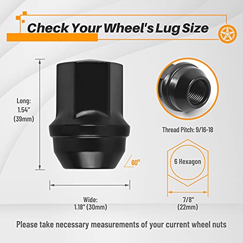 MIKKUPPA Black 9/16"-18 Lug Nuts, Replacement for 2006-2010 Dodge Dakota, 2004-2009 Durango, 2002-2010 Ram 1500 OEM Factory Wheels, 7/8" Hex 1.54" Hight 1.2" Wide One-Piece Tire Nuts - Image 2