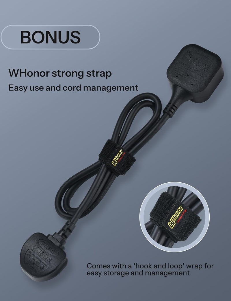 WHonor Extension Lead 3m【Universal 】, 1 Way Extension Cord with 3 Pin Plug Power Strip, Tough and Fireproof Single Extension Socket for Home&Office (3m, black universal) - Image 5